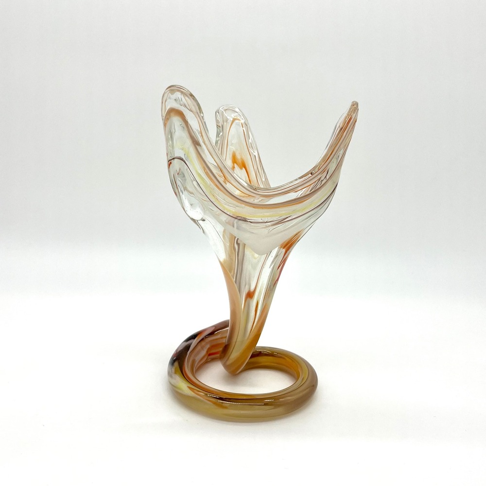 Art Glass‎ Vase Swirl Design Amber Brown Clear Decor Bud Vase